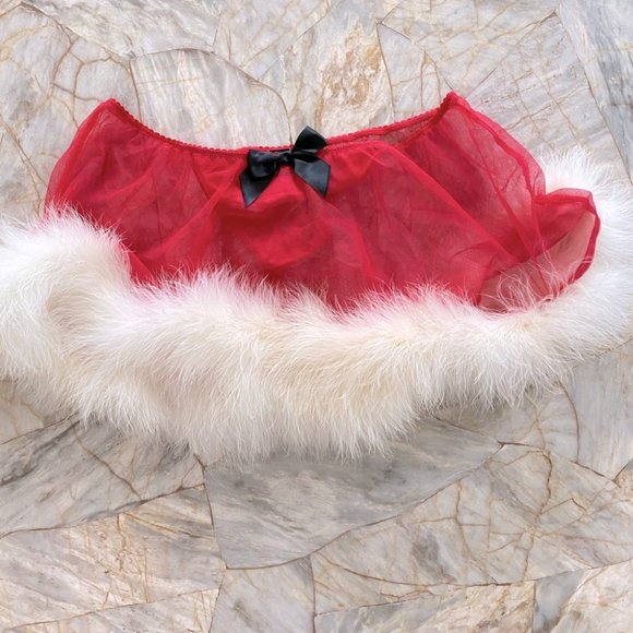 Victorias Secret Santa Baby RED PANTY SKIRT FEATHERS MEDIUM - Picture 13 of 14